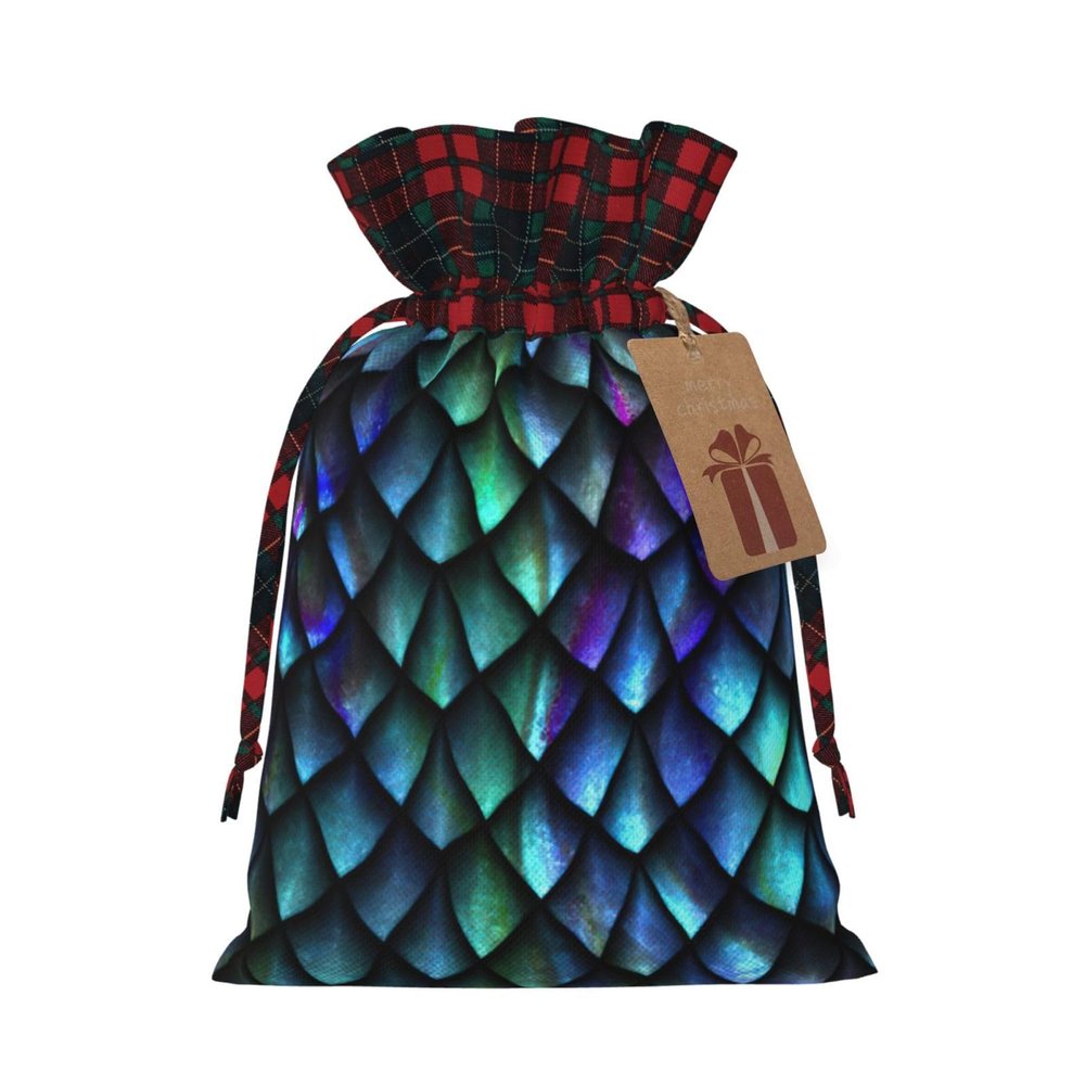 3d Magical Dragon Scales Pattern Print Christmas Wrapping Bags Gift Bags With Drawstring, Xmas Party Presents And Favors