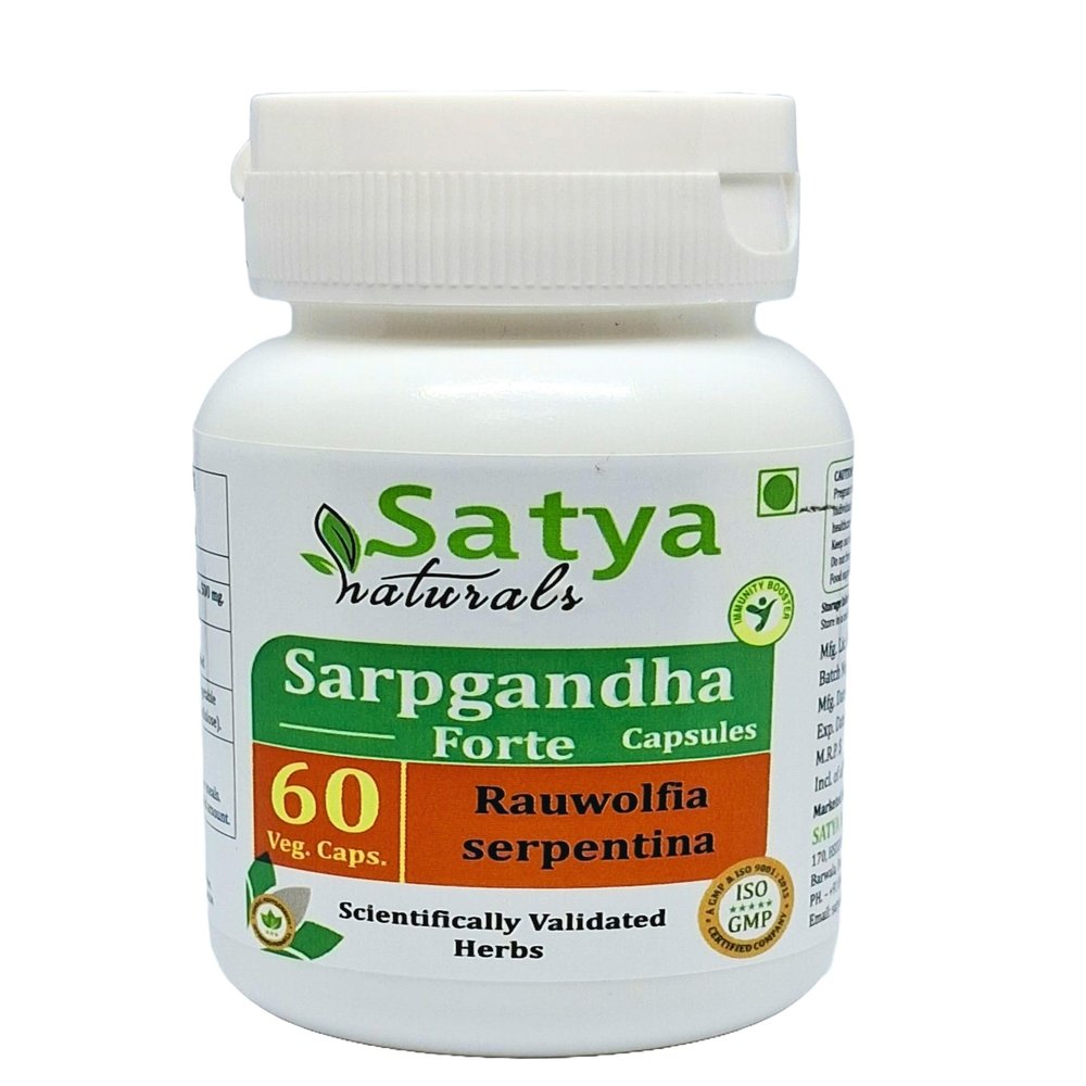 Sarpgandha Forte Capsule 500 mg. 60 Veg. Capsule | Sarpgandha (Rauwolfia Serpentina) Extract Capsules for Men and women | Ayurvedic Herbal Supplement/Remedies | 10:1 Forte (1 Bottle of 60 Capsules)
