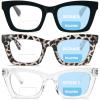 REAVEE 3 Pack Oprah Style Bifocal Reading Glasses for Women, Blue Light Blocking Stylish Thick Frame Trendy Cute Readers with Spring Hinge (Black/Clear Leopard/Clear 2.0) view 1