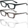 REAVEE 3 Pack Oprah Style Bifocal Reading Glasses for Women, Blue Light Blocking Stylish Thick Frame Trendy Cute Readers with Spring Hinge (Black/Clear Leopard/Clear 2.0) view 2