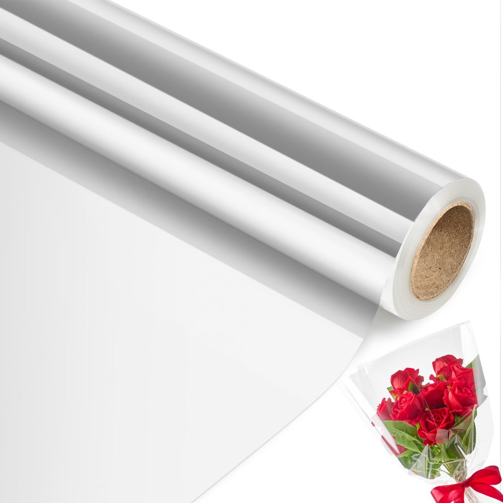 Jutieuo 100 ftx34 in Extra Wide Clear Cellophane Wrap Roll | 2.5 Mil Thick Crystal Transparent Plastic | Bouquet, Baskets, Gifts, Crafts, Treats, Wrapping | Food Grade (34" Fold into 17")