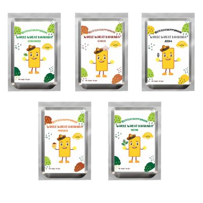 Littlecherrymom Whole Wheat Khakhra All 5 Flavours: Coriander, Garlic, Jeera, Masala and Methi (100Gm each)