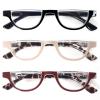 DXYXYO Half Moon Reading Glasses for Women, 3 Pack Small Semi Frame Readers with Spring Hinge Blue Light Blocking, 1.0 Black+khaki+red view 1