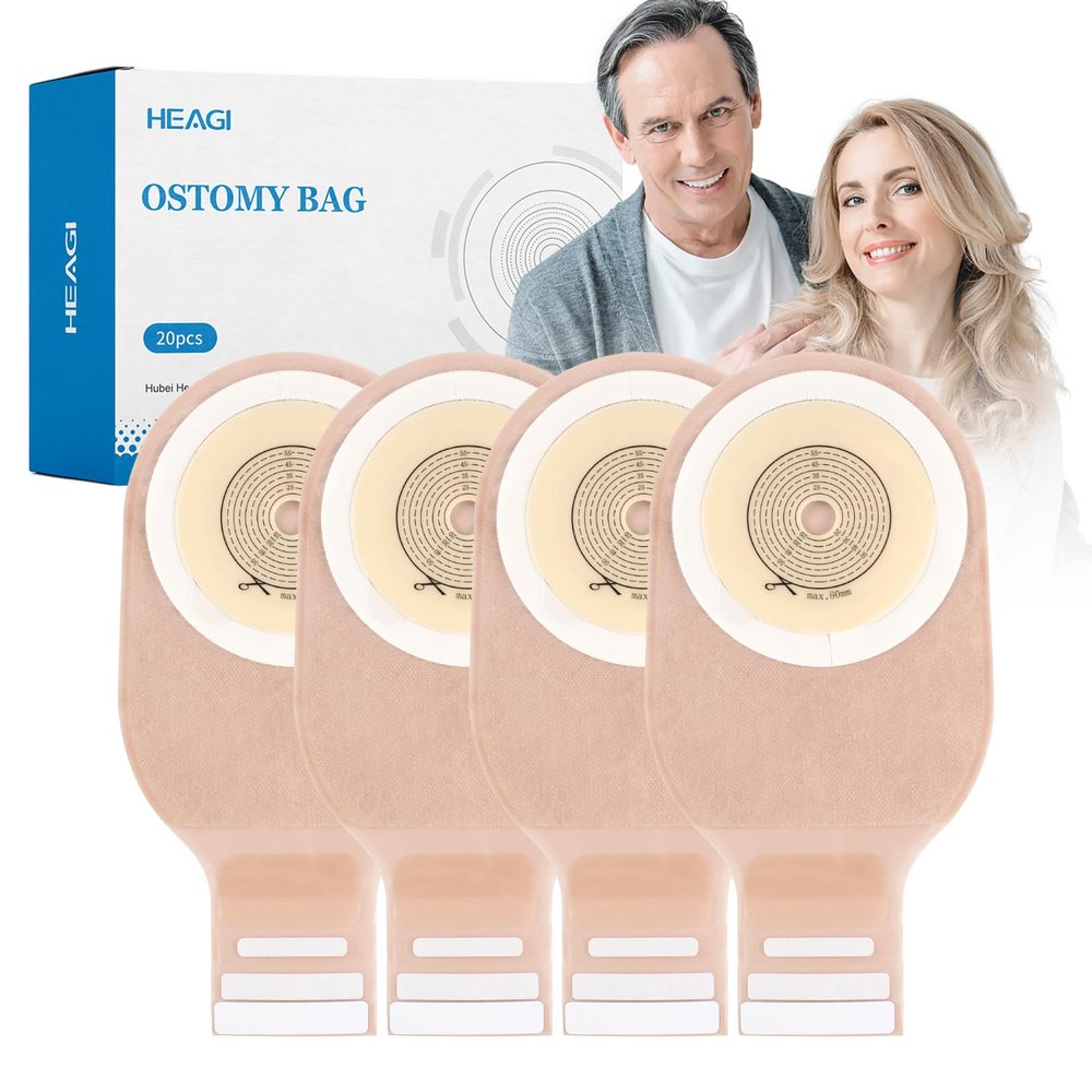 20 PCS Colostomy Bags, One Piece Drainable Ostomy Pouch with Closure for Ileostomy Stoma Care, Ostomy Supplies, Ileostomy Supplies, Cut-to-Fit, Max 60 Mm