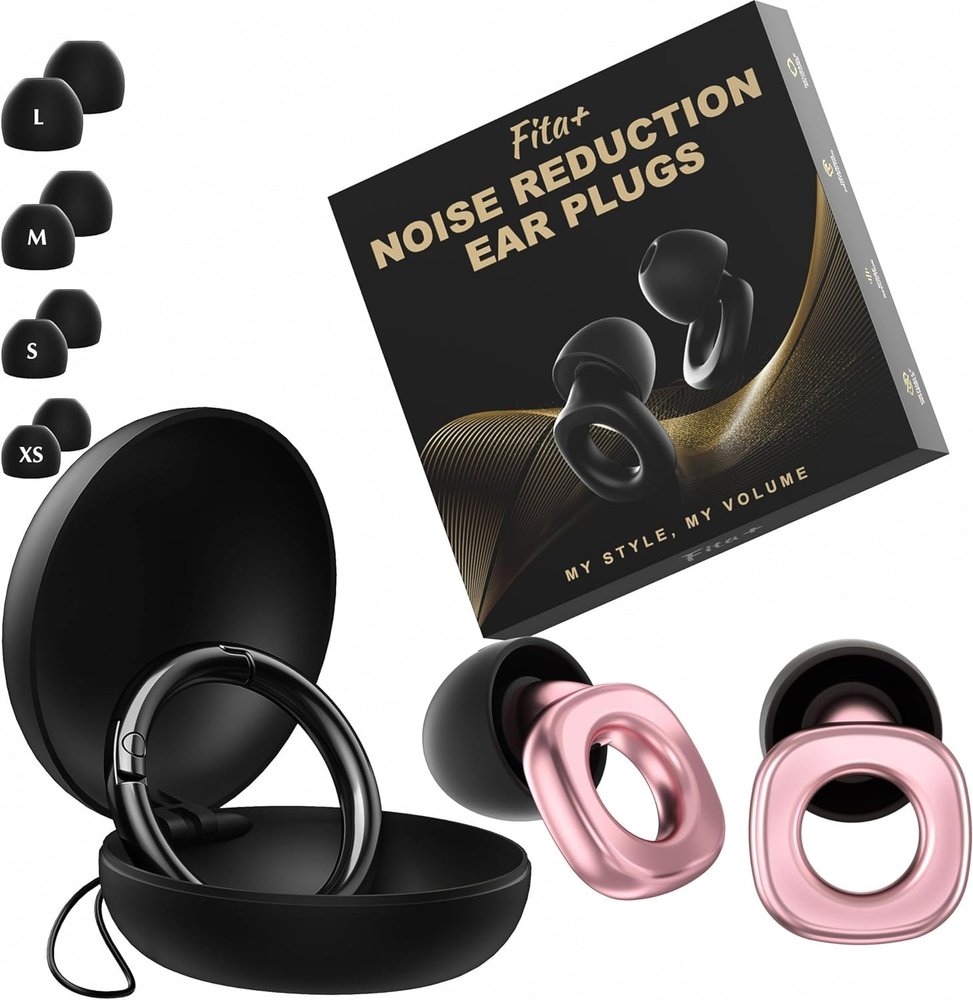 Fita+ Focus Earplugs for Noise Reduction up to 24dB- Soft & Reusable Ear Plugs Noise Cancelling for Hearing Protection and Noise Sensitivity - 8 Ear Tips in XS/S/M/L - Rosegold