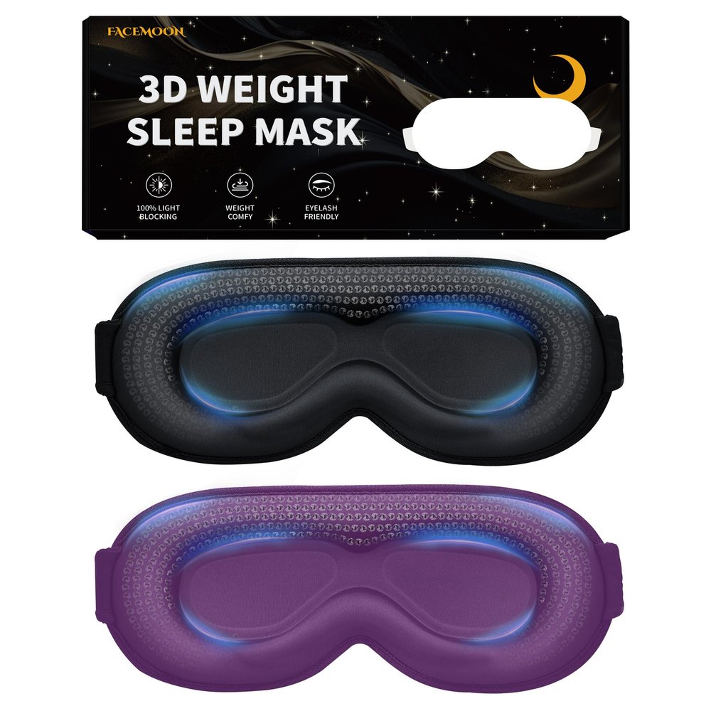 3D Weighted Sleep Mask for Women Men 2 Pack (Black,Purple)