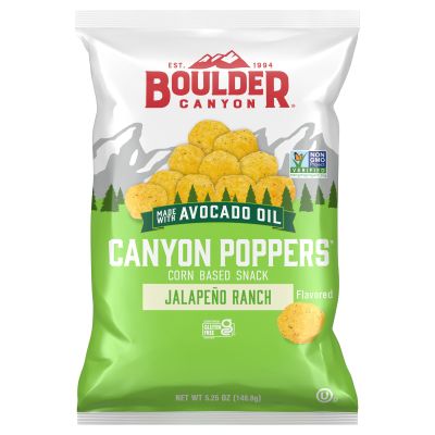 Boulder Canyon Poppers Corn Based Snack, Jalapeo Ranch, Made with Avocado Oil, Kosher, Gluten Free & Non-GMO, 5.25 Ounce (Pack of 12)