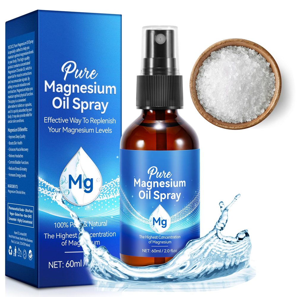 Magnesium Oil Spray, Pure Magnesium Oil for Feet,100% Natural & Organic Magnesium Spray Glass Bottle, Easy to Absorb & Use, Topical Magnesium Spray (2 Fl Oz, Pack of 1)