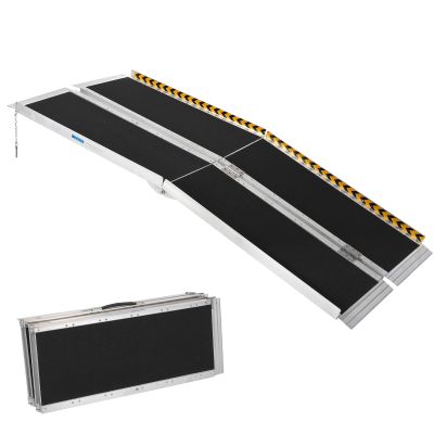 7 FT Portable Wheelchair Ramp, Wheel Chair Ramps for Homes with Transition Plate, Aluminum Wheelchair Ramp with Non-Skid Surface and Reflective Strips, Weight Capacity Up to 600 Lbs