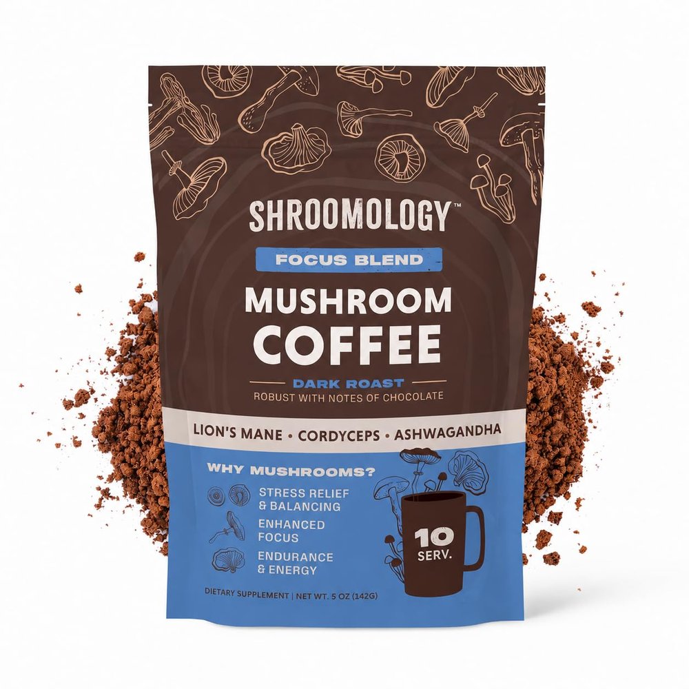 360 Nutrition Instant Mushroom Coffee with Cordyceps, Lions Mane Superfood Mushrooms and Ashwagandha for Cognitive Balance, Memory and Focus | Dark Roast, No Added Sugar 5 oz (Focus Blend)