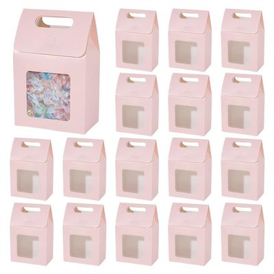 AHANDMAKER 24Pcs Paper Gift Boxes with Windows, Goodies Boxes Gift Boxes Treat Boxes, Pink Gift Box for Food Birthday Wedding Party, 3.93x2.3x5.9 Inch