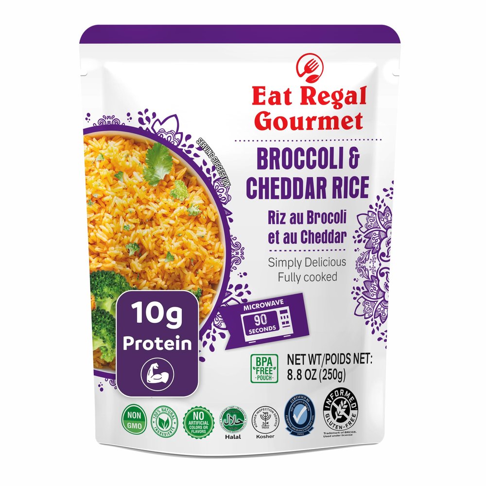 Eat Regal Broccoli & Cheddar Rice, Creamy & Cheesy, Always Fluffy, No Clump, Ready in 1.5 Minutes, 10g Protein with Calcium, Gluten-Free Non-GMO, 8.8 oz Pack of 6