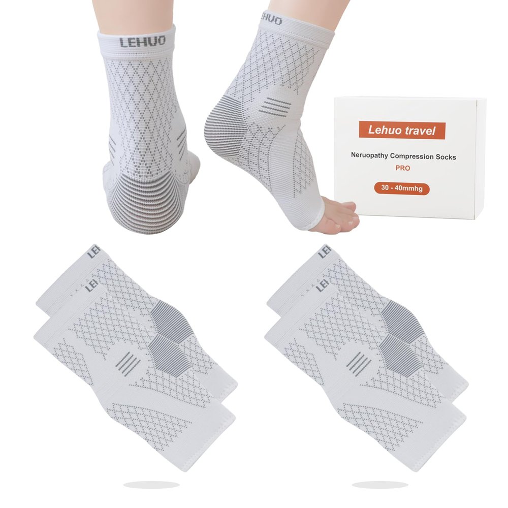2 Pairs Neuropathy Socks for Women Men, 30-40 mmhg Pain Relief for Feet Soothe Ankle Protection Elastic Nano Compression Sock