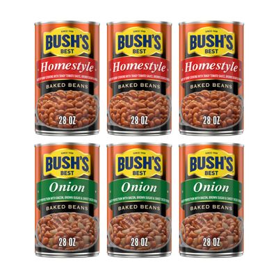 Bush's Best Baked Beans, Homey Onion Harmony Duo, 3 Homestyle Baked (28 Oz), 3 Onion Baked Beans (28oz), (Variety Pack)