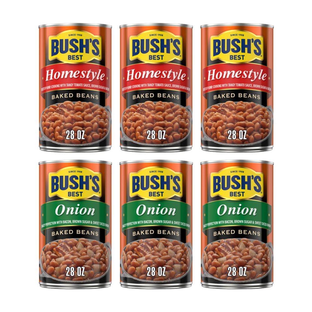 Bush's Best Baked Beans, Homey Onion Harmony Duo, 3 Homestyle Baked (28 Oz), 3 Onion Baked Beans (28oz), (Variety Pack)