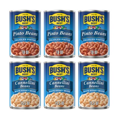 Bush's Best Baked Beans, Pinto Perfect Pair, 3 Pinto (16 Oz), 3 Cannellini (15.5 Oz), (Variety Pack)