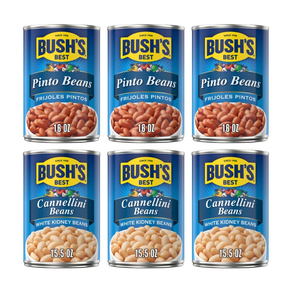 Bush's Best Baked Beans, Pinto Perfect Pair, 3 Pinto (16 Oz), 3 Cannellini (15.5 Oz), (Variety Pack)