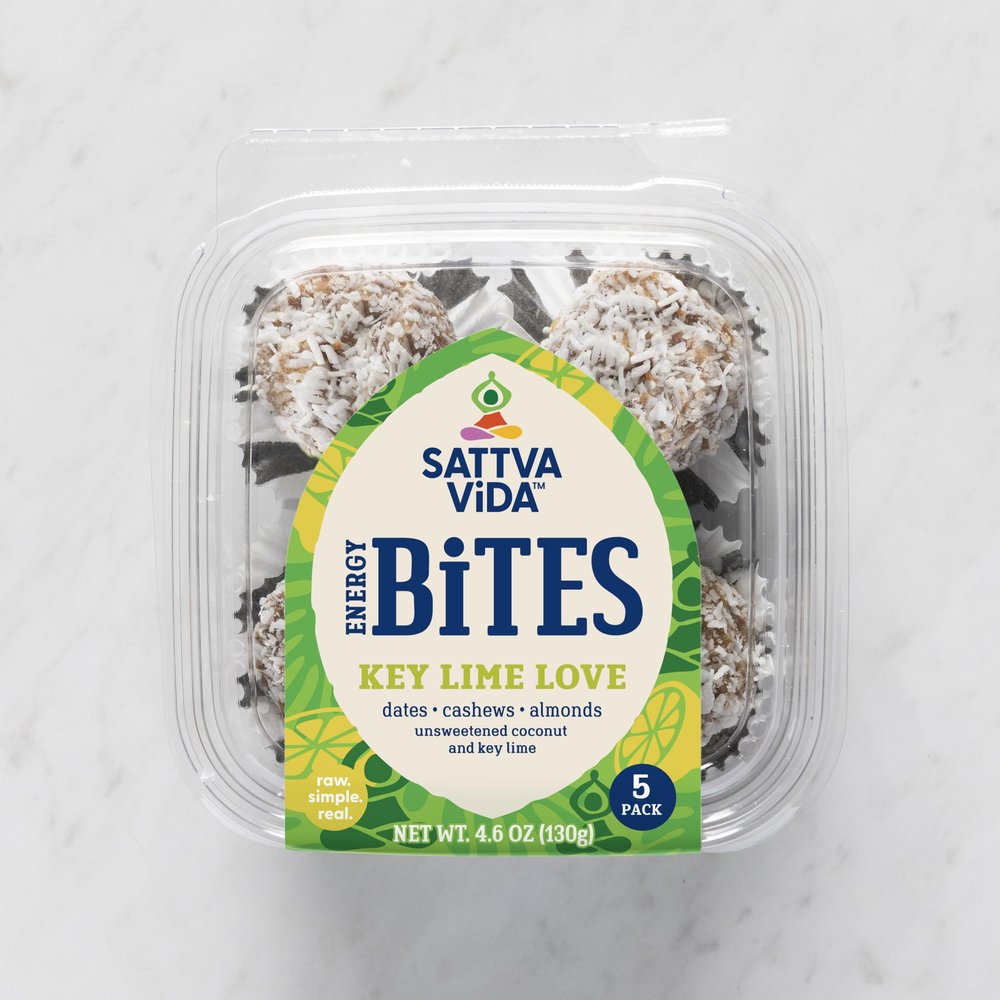 Sattva Vida Energy Bites - Key Lime Love, Case of 8 with 5 Pieces per Pack, Cashew and Date Based Date Balls
