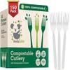 100% Compostable Forks 150 Large biodegradable Disposable Compostable Cutlery Silverware Utensils durable and heat resistant alternative to plastic forks with convenient tray by KOALALOVE view 1