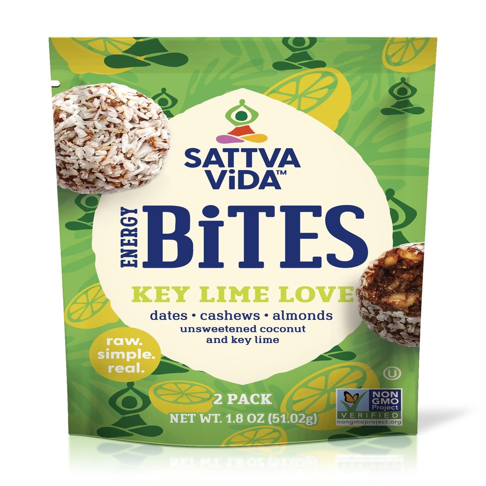 Sattva Vida Energy Bites - Key Lime Love - Case of 10 with 2 Pieces per Pack, Dates and Nuts Balls, Cashews and Date Based. Healthy Minimal Satisfying