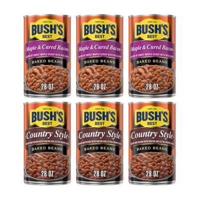 Bush's Best Baked Beans, Bacon Maple Country Mix, 3 Maple Cured Bacon (28 Oz), 3 Country Style (28 Oz), (Variety Pack)