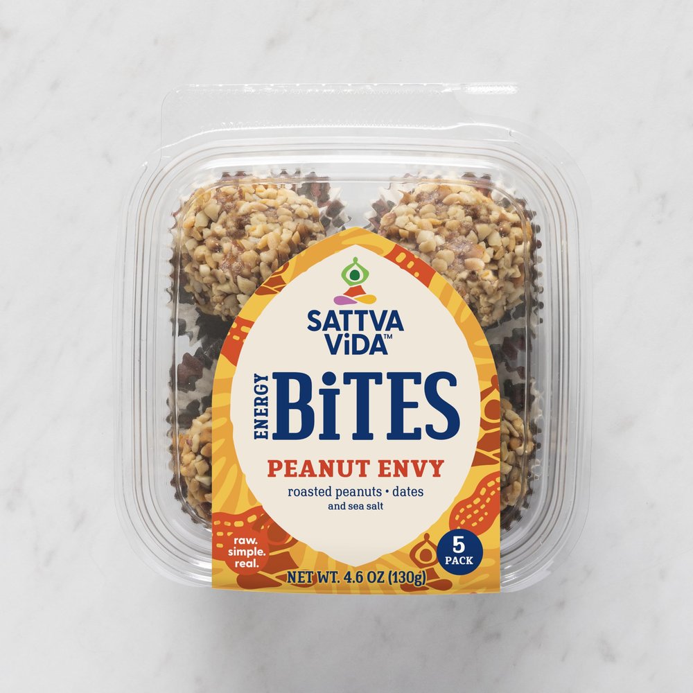 Sattva Vida Energy Bites - Peanut Envy - Case of 8 with 5 Pieces per Pack, Peanuts and
