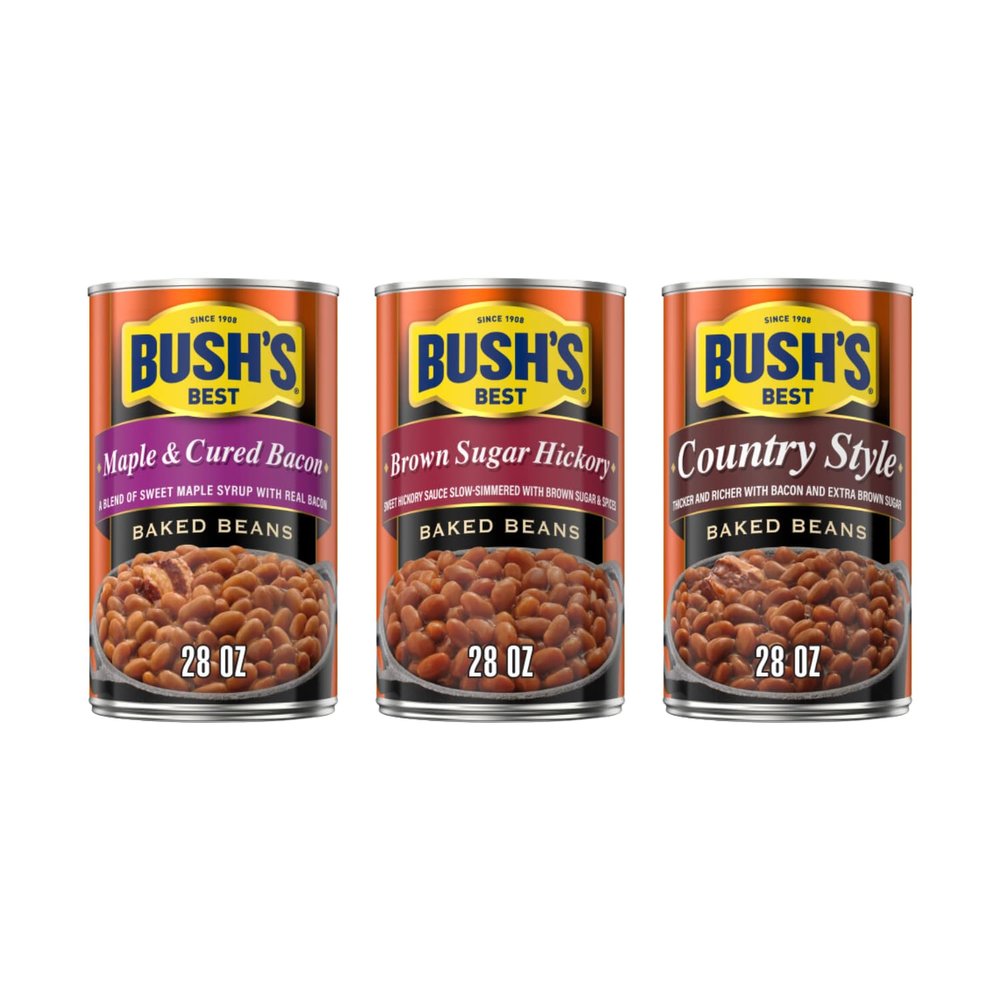 Bushs Best Baked Beans, Hearty Side Dish - Sweet Country Maple, Maple Cured Bacon, Country Style & Brown Sugar Hickory, 28 oz each (Variety Pack)