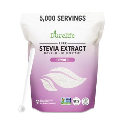Durelife 100% Pure stevia extract sweetener 8 oz | No Erythritol, NON-GMO Project Verified, No Fillers, Zero Calorie Sugar Substitute | No Aftertaste | Micro-Spoon Included | 8 oz