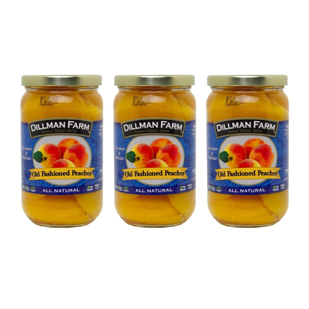 Dillman Farm Peach Halves-Old Fashioned-Gluten-Free, Non-GMO, Eco-Friendly Vegan, Kosher, Preservative Free, Corn Syrup Free - Made in USA, 16oz (pack of 3). (Old Fashioned)
