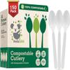 100% Compostable Spoons - (7 in.) 150 Large Biodegradable Spoon Disposable Eco Friendly Spoon Durable and Heat Resistant Alternative to Plastic Spoons with Convenient Tray, By view 1