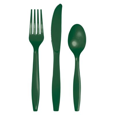 Trendware Hunter Green Plastic Assorted Cutlery, Serves 24