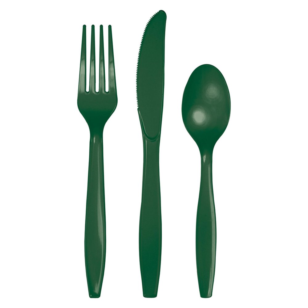 Trendware Hunter Green Plastic Assorted Cutlery, Serves 24