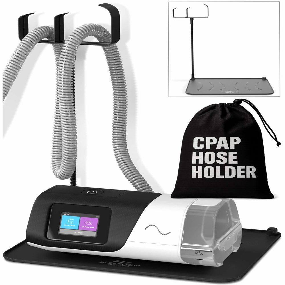 CPAP Protector Mat & CPAP Hose Holder  Bedside Organizer with CPAP Hook for CPAP Mask & Tubing, Keeps CPAP Supplies Neat and Tidy All Night (T-Style Hook)