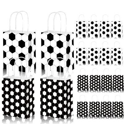 Qpout Soccer Goodie Bags - 12 Pack Treat Bags With Handle, Soccer Gift Bags For Team, Snack Bags For Kids, Party Favors Bag For Boys Birthday, White and Black