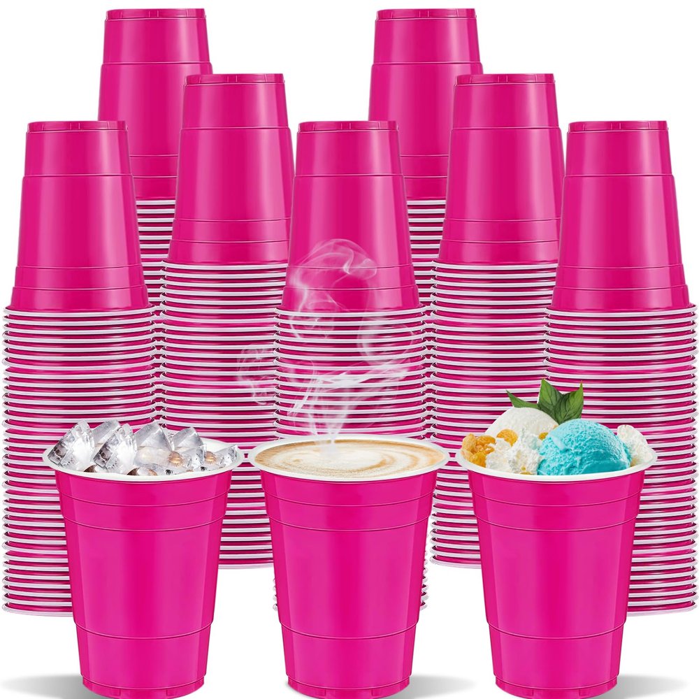cssopenss 120 Pcs Hot Pink Plastic Cups Valentines Day plastic Disposable cups 12 oz pink Party Cups for drinking Tastings served Snacks Barbecues Picnics