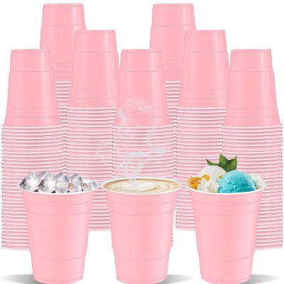 cssopenss 120 pcs 12 oz pink plastic cups Valentines Day plastic cups pink Party Cups for drinking Tastings served Snacks Barbecues Picnics