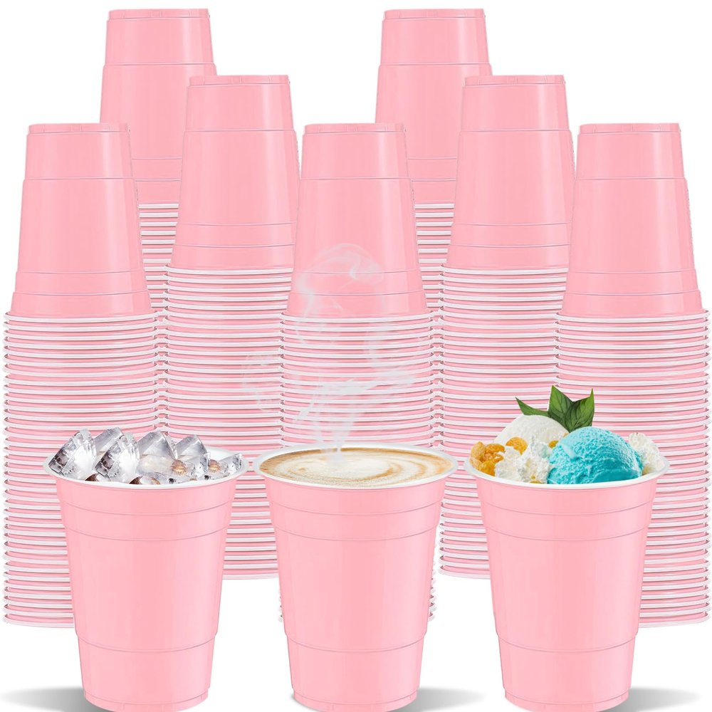 cssopenss 120 pcs 12 oz pink plastic cups Valentines Day plastic cups pink Party Cups for drinking Tastings served Snacks Barbecues Picnics