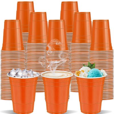 cssopenss 120 pcs Orange plastic cups Halloween plastic Disposable cups 12 oz orange Party Cups for drinking Tastings served Snacks Barbecues Picnics