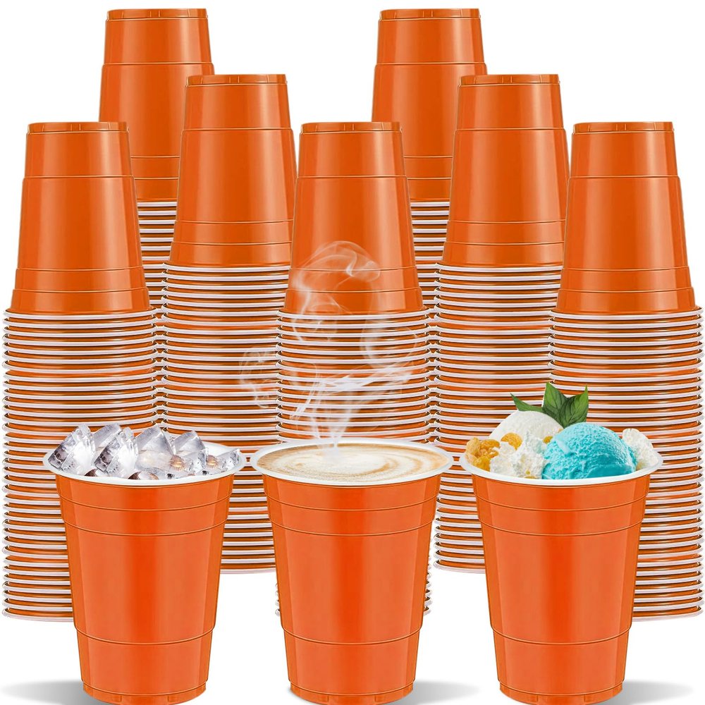 cssopenss 120 pcs Orange plastic cups Halloween plastic Disposable cups 12 oz orange Party Cups for drinking Tastings served Snacks Barbecues Picnics