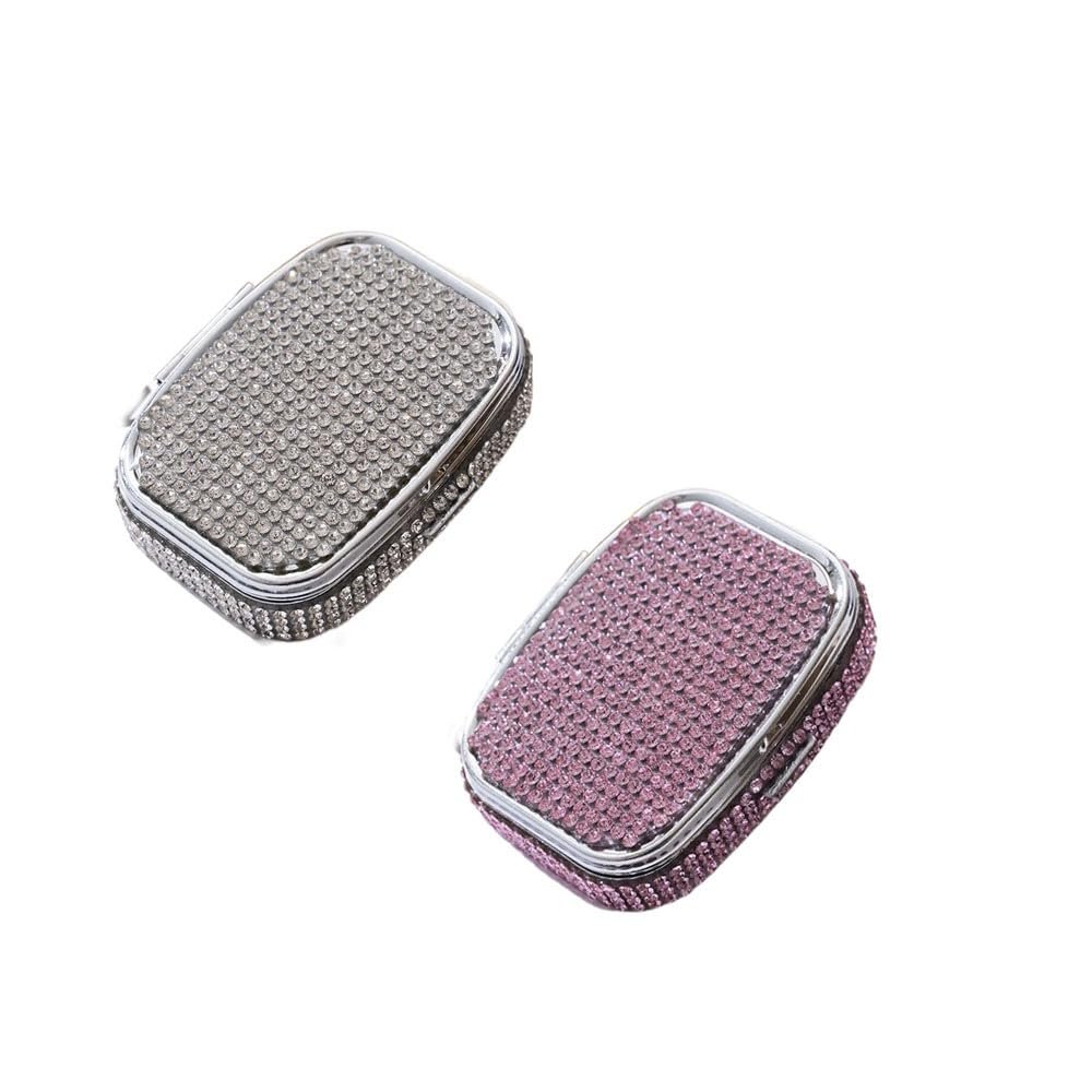 2PCS Pill Case Organizer,Rhinestone Pill Holder Portable Travel Pill Box,Pocket Pill Case Medicine Organizer,Small Pill Holder Case