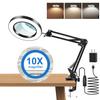 10X Magnifying Glass with Light and Clamp, Real Glass Lens, Adjustable Swing Arm, 3 Color Modes, Stepless Dimming LED Magnifying Lamp for Reading, Crafts, Soldering, Sewing & Close Work view 2