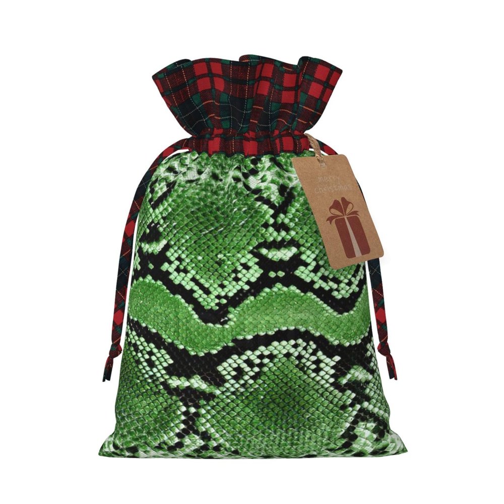 SDFHU Green Snakeskin Print Christmas Wrapping Bags Gift Bags With Drawstring, Xmas Party Presents And Favors