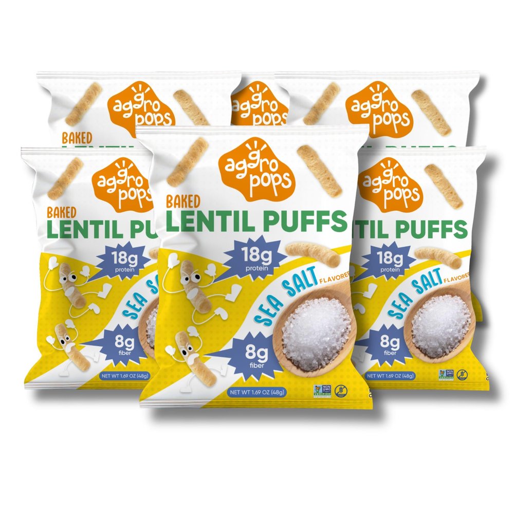 Aggropops High Protein Lentil Snacks - 18g Protein & 8g Fiber Per Bag. Low Calorie, Low Carb, Plant-Based, Vegan, and Gluten Free Healthy Snack for Adults. Sea Salt Flavored (6 Bags)