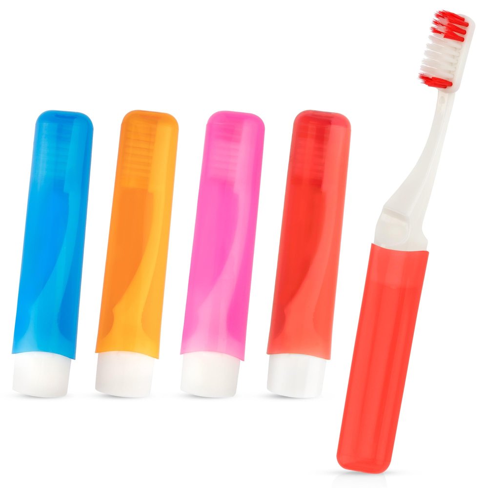 4 Pack Mini Toothbrush Set - Soft Portable Folding Travel Size Toothbrush with Case - Individually Wrapped - Perfect for Home, Camping, Hiking, School