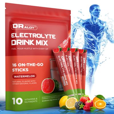 Juicy Splash 16 Packs Sugar Free Electrolytes Powder w/Natural Flavor, Liquid Daily IV Recharge+Tech. Mix 5 Electrolyte for Balance, Raw Seasalt Hydration Packets GF, Vegan, Non-GMO, Keto, Watermelon