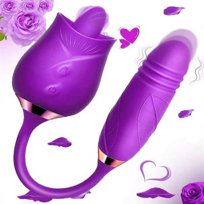 NineLife Basics Easy to Operate Rose Shape Toys Update Model 3 in 1 Rose Toy with Tongue Licking, Thrusting and Vibrating Adult Tools YB3+6 * 13, Roses-purple