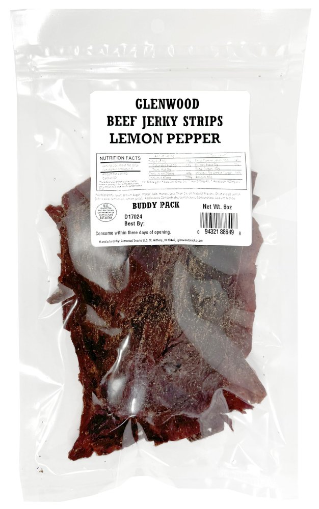 Glenwood Beef Jerky Tender Beef Jerky Buddy Pack Beef Jerky Strips 6 Ounce (6 Ounce, Lemon Pepper)