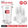 24 oz Clear Plastic Cups with Lids Disposable, 100 Count Togo Drinking Cup with Strawless Sip Lid for Smoothie, Cold Brew Iced Coffee, Lemonade, Ice Latte, Boba, Party Drinks, Bulk, 24 Ounce view 2