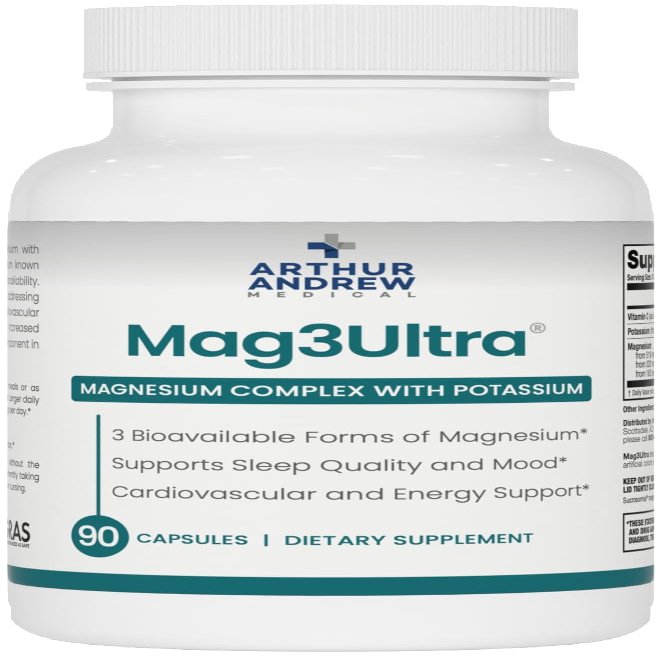 Arthur Andrew Medical, Mag3Ultra Triple Magnesium Supplement, Sucrosomial, Bisglycinate, Taurate for Muscle, Stress, Mood, Nerve, Bone & Heart Support, 90 Capsules