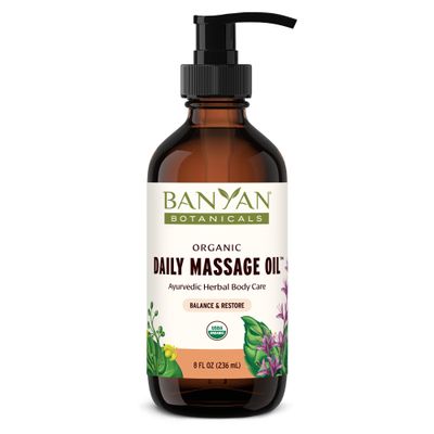 Banyan Botanicals Daily Massage Oil  Organic Ayurvedic Massage Oil  Balancing and Grounding  8 oz  Non GMO Sustainably Sourced Abhyanga Oil